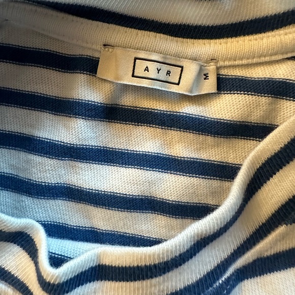 AYR The Quick Wit Weekend Jaunt Stripe Tee Shirt In Beach Glass M - Picture 2 of 7
